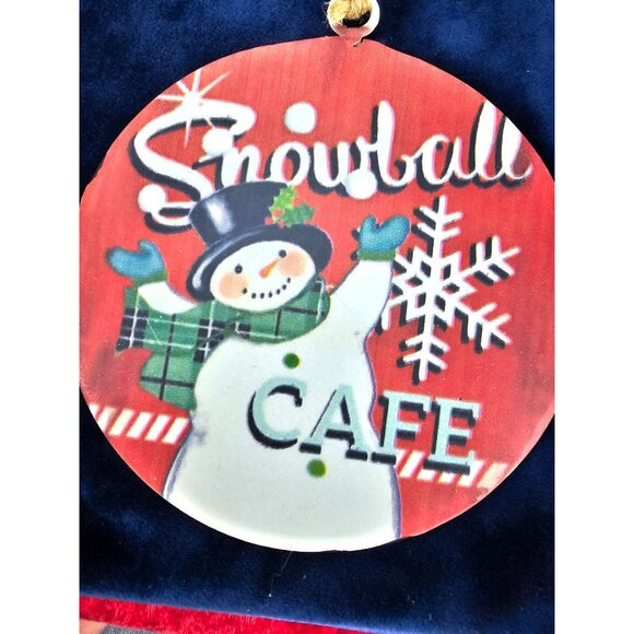 Metal Sign round Snowball Cafe Snowman approx 6 inches ornament - Picture 6 of 6